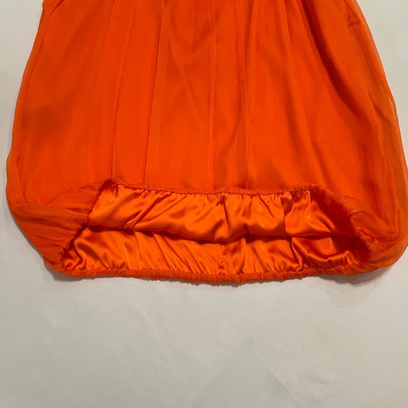 Alice + Olivia 100% SILK Chiffon Orange Sleeveless Bubble Dress SZ L - Picture 11 of 16